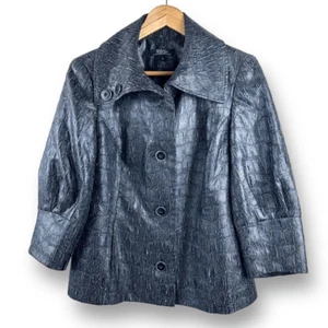 Tribal gunmetal shimmer texted fabric lightweight jacket size 8 - Picture 1 of 13