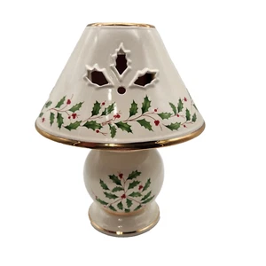Lenox Holiday Tealight Lamp #6260061 Porcelain Holly Gold Trim Discont Vintage - Picture 1 of 12