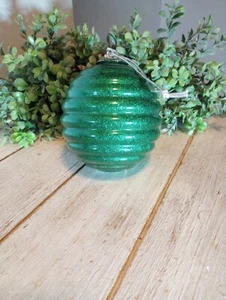 Midwest Kugel Ribbed green glitter ball Christmas ornament fluted glass design - Picture 1 of 5