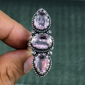 Pink Topaz Gemstone 925 Sterling Silver Ring Handmade Jewelry Ring - Picture 1 of 4