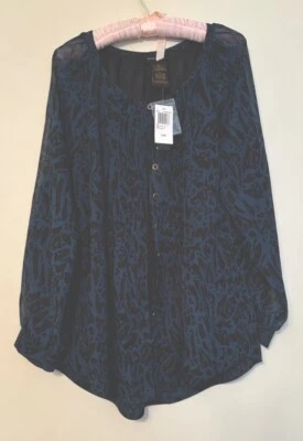 Top para mujer Grace Elements talla L negro azul transparente bolsillos pintuck NUEVO #159 Foto 1 de 4