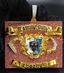 Men's Ruby & Cubic Zirconia 3D Dog Tag Charm Pendant Yellow Gold Plated Silver - Picture 1 of 6