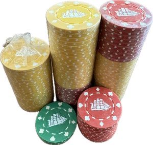 Cutty Sark Schoner Schiff Poker Chips Grün Rot Schwarz Gelb Set Vintage Gebraucht Neu - Bild 1 von 7