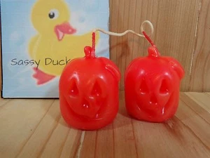 Halloween Candles 2 Hanging Orange Pumpkins One Wick 2" Jack O Lanterns Mold Wax - Picture 1 of 5