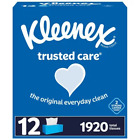 Kleenex Trusted Care 2-Ply Facial Tissues, Flat Boxes 160 Tissues/Box, 12 Boxes