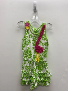 Peaches & Cream SIZE 6X White Green/Pink Tropical Girl's Romper - Picture 1 of 1