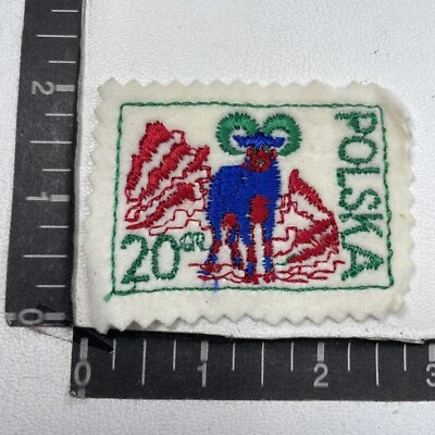 Parche de fieltro tema sello postal POLONIA POLSKA 20 GR de colección AZUL oveja muflán 00TM Foto 1 de 2