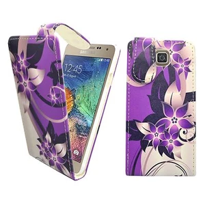 CASE FOR SAMSUNG GALAXY ALPHA PURPLE CREAM FLOWER FLIP PU LEATHER POUCH COVER - Picture 1 of 5