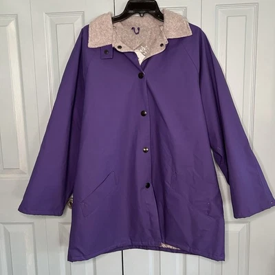 Acadia Womens Purple Waterproof Fleece Lined Button Up Rain Coat Jacket Lrg Vtg Foto 1 de 4
