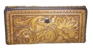 Vintage Mexican Leather Wallet Hand Tooled Embossed Boho Western Satchel Purse - Picture 1 of 11