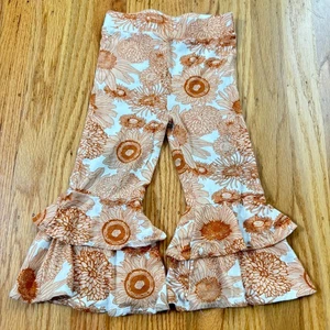 Kate Quinn Leggings orange creme Sonnenblume Dahlie Glockenunterteil Kleinkind Größe 2T - Bild 1 von 5