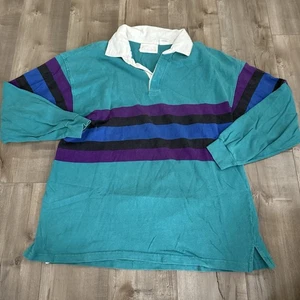Vintage The Cotton Club Rugby Shirt Men Medium 90s Y2K Striped Green Purple - Picture 1 of 9