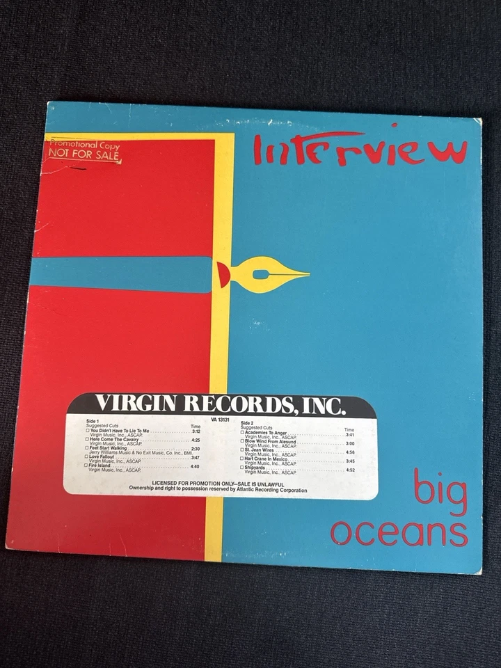 INTERVIEW – Big Oceans (1979) PROMO LP • Virgin Records VG+/G+• Rare Promo Copy Foto 1 de 4