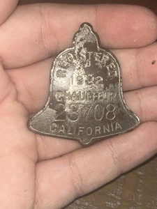 RARE ๐บ๐ธ 1922 CALIFORNIA BELL SHAPE CHAUFFEUR BADGE CA AUTO HISTORY - Picture 1 of 4