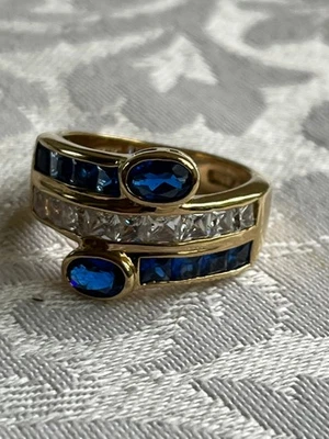 Signed Camrose Kross Jacqueline Bouvier Kennedy Sapphire Swarovski Ring Size 9 - Image 1 of 4