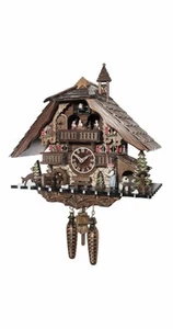 Quartz Cuckoo Clock Black forest house with music and dancers.. EN 48114 QMT NEW - Picture 1 of 1