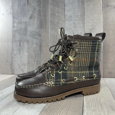 Botas de combate Tory Burch Amos para mujer talla 6 de cuero a cuadros con cordones piel real marrón Foto 1 de 4