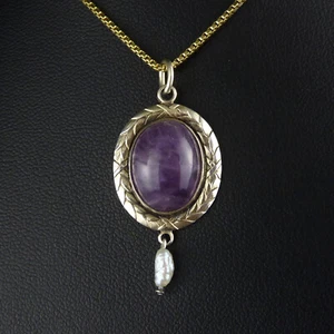Antikschmuck Anhänger Amethyst & Perle ~1920 Jugendstil Art Déco 800 Silber verg - Bild 1 von 10