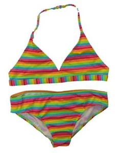 OP Girls 2 PC Multi Neon Stripe Swimming Swim Suit Bikini Bathing Suit X-Large - Picture 1 of 1