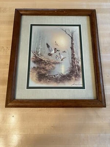 Vintage Andres Orpinas Prints "Flying Ducks" Double Matted Framed Signed 13 x 11 - Picture 1 of 3