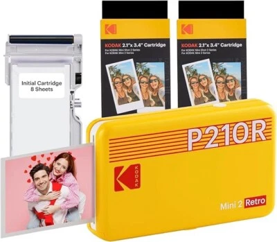 KODAK Mini 2 Retro 4PASS Mobile Photo Printer 5.3 x 8.6 cm Pack of 68 Sheets. - Image 1 of 4