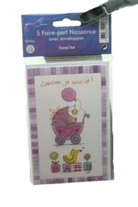 Eurek'Art set de 5 faire-parts de naissance cartes simples Baby landau ballon - Imagen 1 de 2