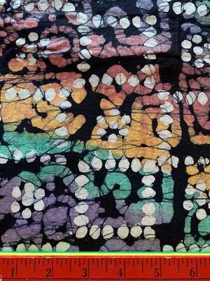 Batik Print Fabric 1 Yd + 33" x 45" Pink Purple Aqua on Black Cotton - Image 1 of 2