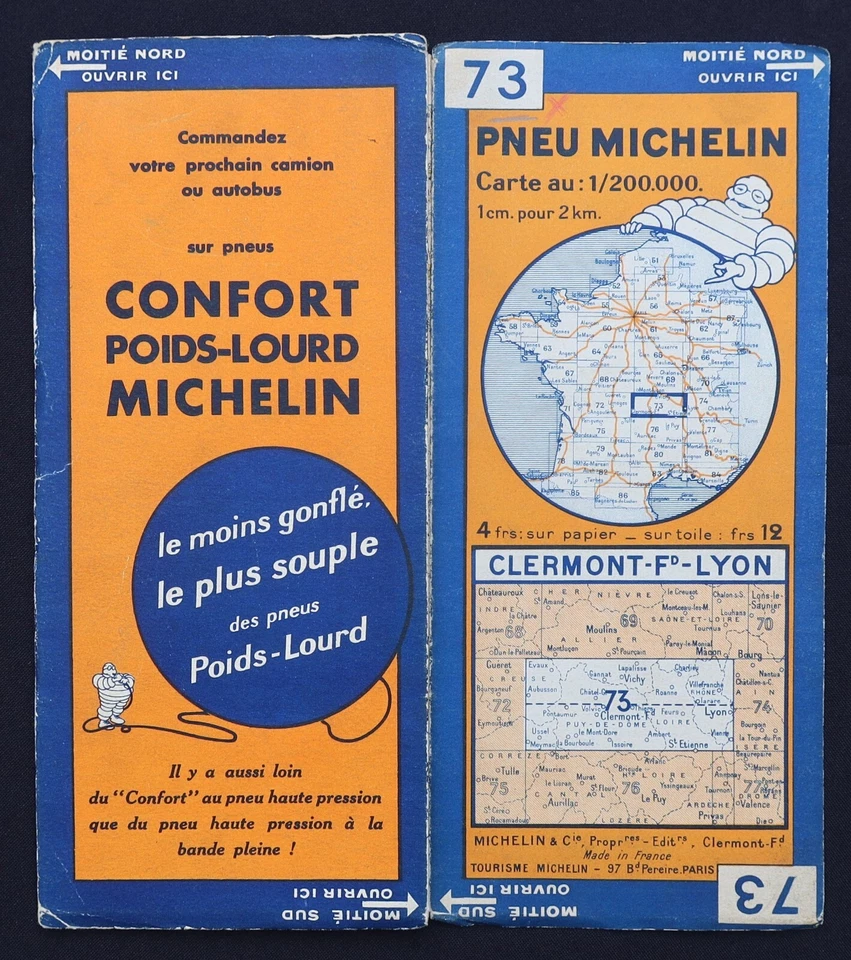 Tarjeta MICHELIN 73 CLERMONT LYON 1931 Guía Bibendum neumáticos mapa - Imagen 1 de 1