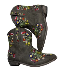 Girls Brown Cowgirl Boots Embroidered Flower Size 4 Besteyville - Picture 1 of 12