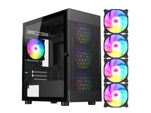 DIYPC ARGB-G5-BK Black USB3.0 Tempered Glass Micro ATX Gaming Computer Case w/ 4 - Picture 1 of 9