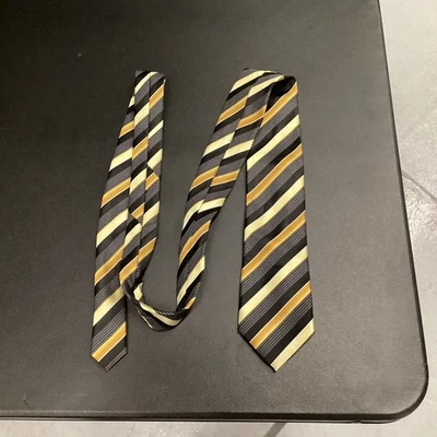 Corbata Sean John 100 % poliéster para hombre 58" de largo negro dorado crema rayas Foto 1 de 3