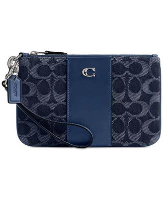 NUEVO CON ETIQUETAS COACH Essential Muñequera Pequeña Firma Denim Azul Profundo Multi NUEVO CON ETIQUETA Foto 1 de 3