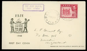 FIJI 1948 PRIMER DÍA CUBIERTA, 8p KING GEORGE VI!! GG46 - Imagen 1 de 2