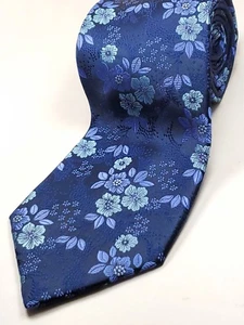 HISDERN handgefertigte Herrenkrawatte 62" lang dunkelblau Blumen Krawatte NEU - Bild 1 von 3