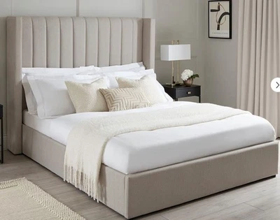 Dusk Madison Stone Grey Linen Look Fabric King Size Ottoman Storage Bed RRP £399 - Image 1 of 4