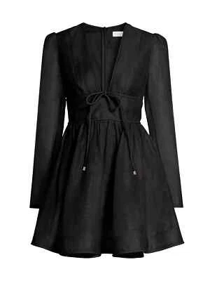 NWT Zimmermann Eden Linen & Silk Plunging V-Neck Minidress Size 2 AU/8 US - Image 1 of 4