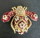 JOAN RIVERS BEE BROOCH RED ENAMEL, SEED PEARL & CRYSTALS, ESTATE, RARE, SIGNED