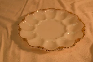 Vintage Opaque Gold Rimmed Deviled Egg Plate - Picture 1 of 4