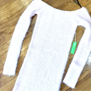 Pink new tag ribbed knit sweater dress form fitting soft long sleeve mini medium - Picture 1 of 4