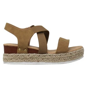 Damen Sandalen Espadrilles Plateau Knöchel X Riemen Gummiband Verschluss hellbraun PU Größe 7 - Bild 1 von 5