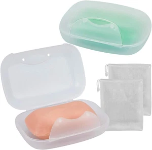 Soap Box Holder, 2-Pack Soap Dish Soap Savers Case Container for Bathroom Campin - Picture 1 of 6