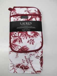 Ralph Lauren Küchentuch, Ofenhandschuh, Topflappen Set weiß und rot Julia Floral - Bild 1 von 1