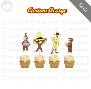 12 Curious George Cupcake Topper Food Pick Favor Party Birthday Kid - Picture 1 of 1