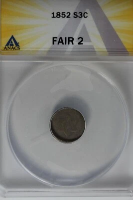 1852 .03 ANACS  F 2    STAR AND SHIELD three cent (3c) piece, Trime - Image 1 of 2