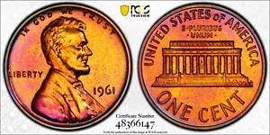 1961 TONED Lincoln Memorial Cent Proof PCGS PR66RB PF 66 Red Brown TONING Coin - Picture 1 of 5
