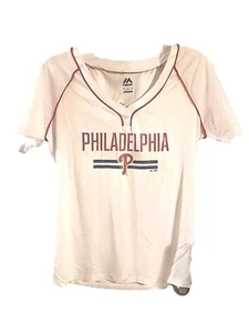 Women's Philadelphia baseball jersey v-neck shirt size Med. NWOT White Red Trim - Picture 1 of 3