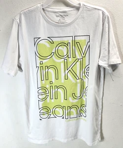 Calvin Klein Boys Short Sleeve T-Shirt Size Medium 10-12 White Graphic Logo - Picture 1 of 7