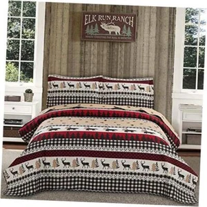 Rustic Quilt Bedding Set Queen Full/Queen(Quilt 90"*90") Black White Plaid Bear - Picture 1 of 7