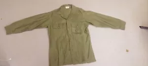 USMC Military Vintage Button Up Shirt Olive Sateen Green Medium 15.5 - Picture 1 of 2