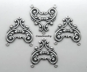 #2010 ANTIQUED STERLING SILVER PLATED FILIGREE 3 RING COMPONENT - 4 Pcs - Picture 1 of 2